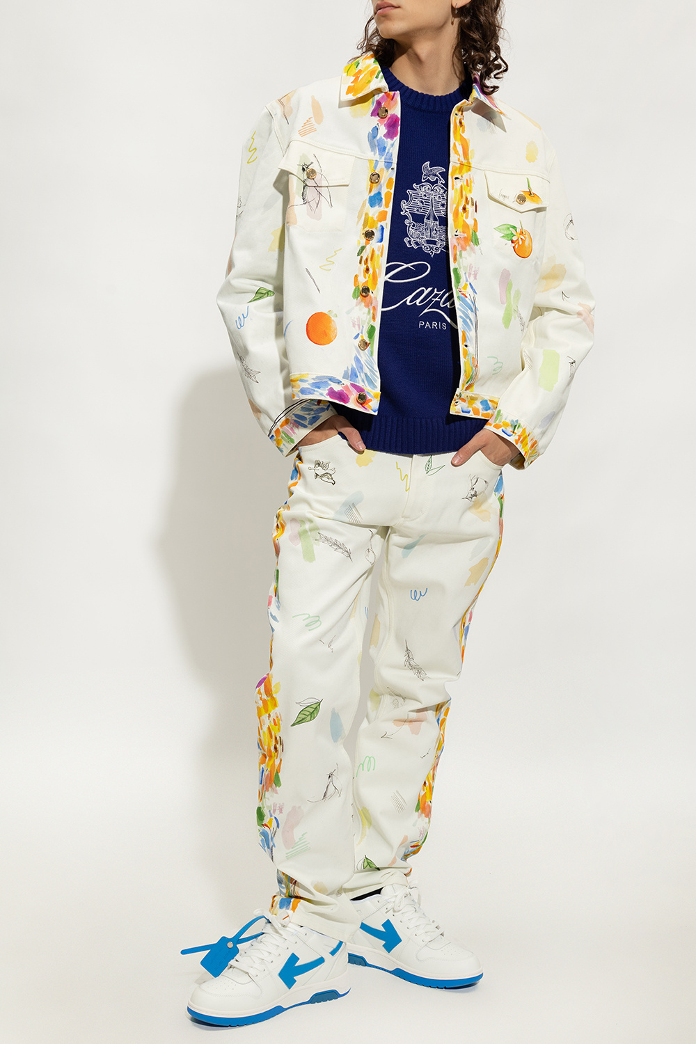 Cream Patterned denim jacket alexander Casablanca